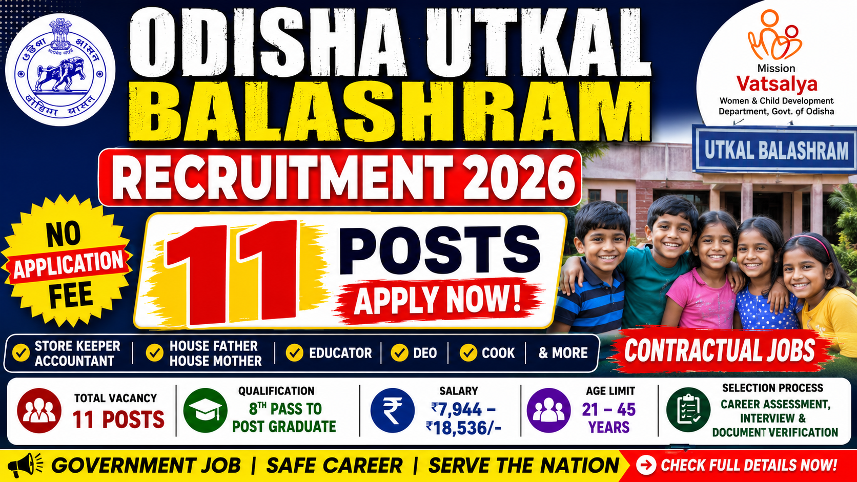 Odisha Utkal Balashram Recruitment 2026 Notification Out for 11 Posts – Apply Now