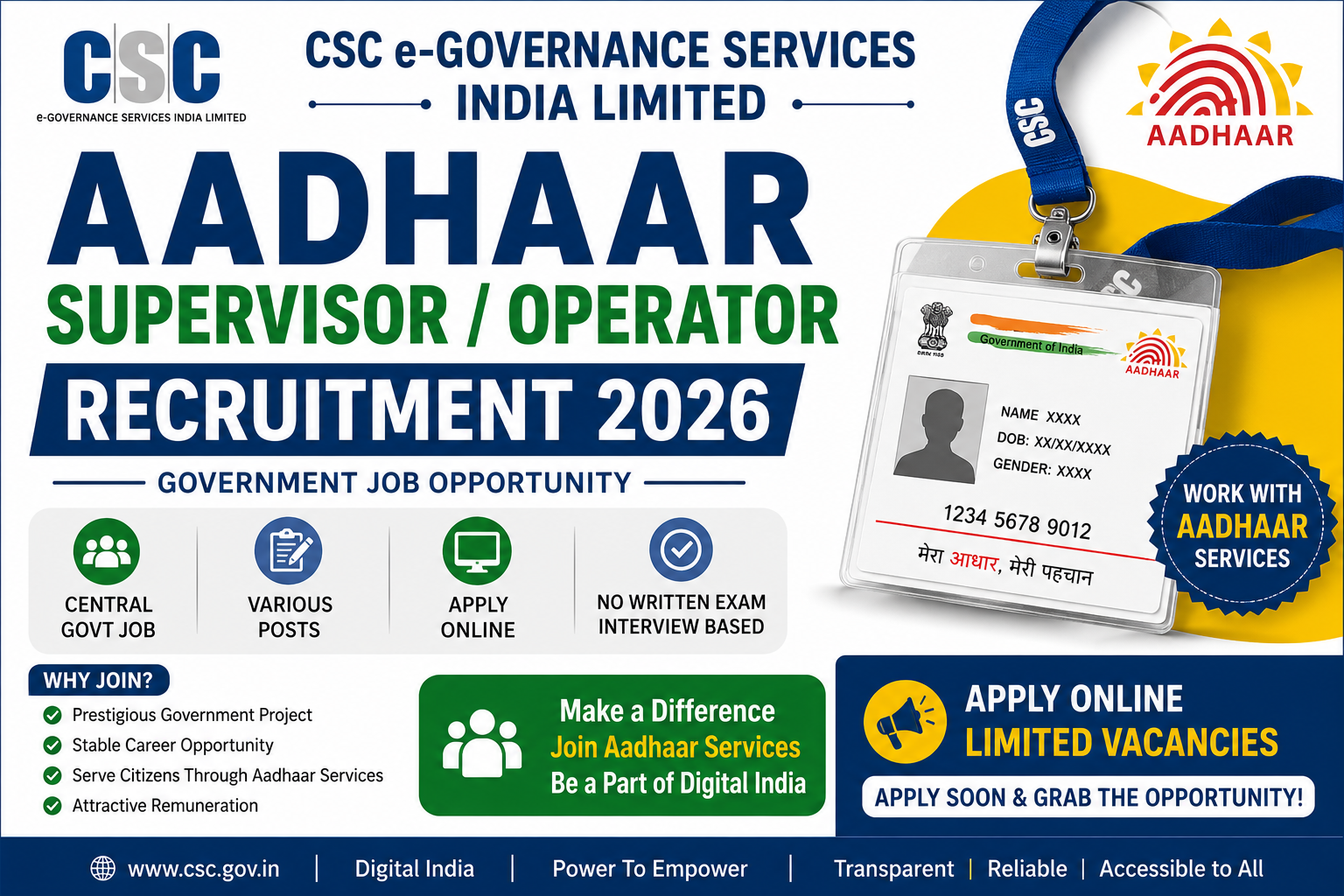 Odisha Aadhaar Supervisor Recruitment 2026 – Apply Online